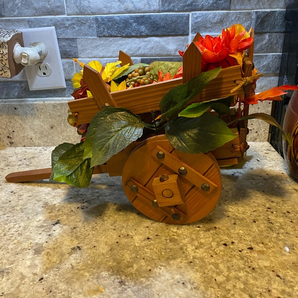 Wooden Decorative Cart with Flowers‎